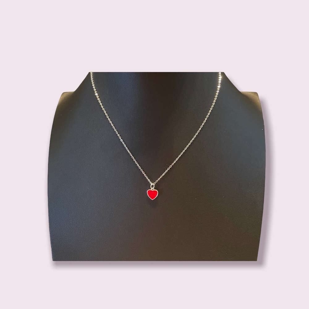 Sterling Silver Red Enamel Heart Necklace. NWOT
